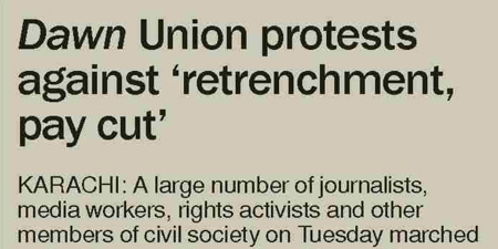 Dawn runs a story on workers' protest against it