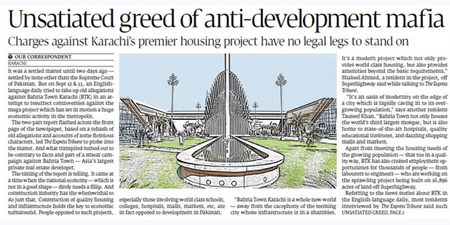 Express Tribune sides with Bahria Town and criticizes Dawn